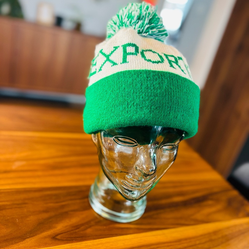 Vintage 90s Export 'A' Green & White Knit Beanie | Perfect Condition